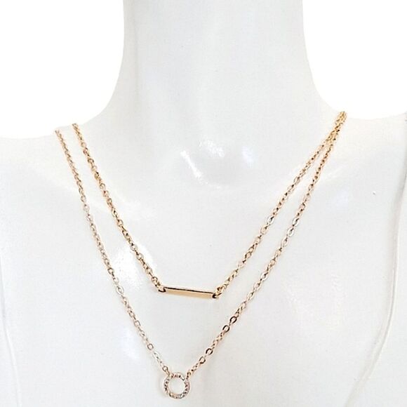 💖 2/$30 Gold Statement Layered dainty bar & rhinestone ring pendants Necklace - Picture 1 of 12